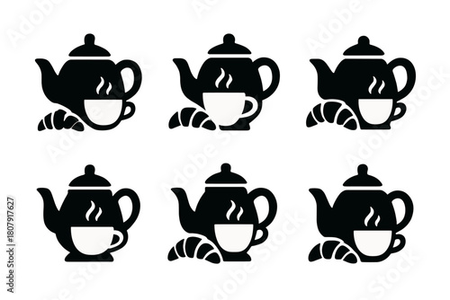 Coffee Pastries Icon Set. Coffee and pastries. Icon set. Set Logo of Coffee and pastries: Teapot. harmonious logo variations of the same emblematic concept,