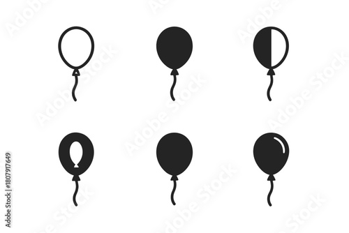 Balloon Logo Variations. Balloon. Icon set. Set Logo of balloon: single floating balloon with string. harmonious logo variations of the same emblematic