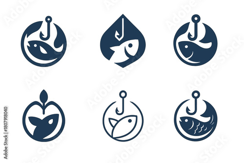 Sustainable Fishing Icons. Sustainable fishing. Icon set. Set Logo of sustainable fishing: reef protection icon. harmonious logo variations of the same