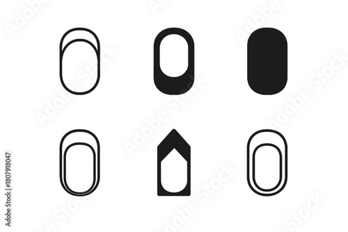Transparent Nails Icons. Transparent nails. Icon set. Set Logo of transparent nails: single nail icon. harmonious logo variations of the same emblematic