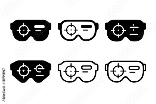 Augmented Reality Glasses Icons. Augmented reality glasses for gaming or navigation. Icon set. Set Logo of augmented reality glasses for gaming or navigation: