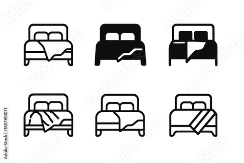 Bedroom Linen Transformation. Transforming a bedroom with new linens. Icon set. Set Logo of transforming a bedroom with new linens: decorative bed throw.