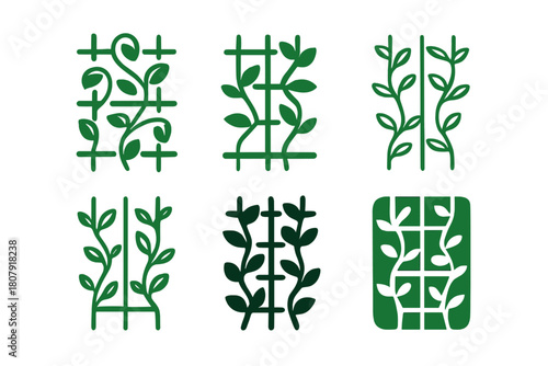 Vertical Garden Icons. Vertical garden. Icon set. Set Logo of vertical garden: hanging planters. harmonious logo variations of the same emblematic concept,