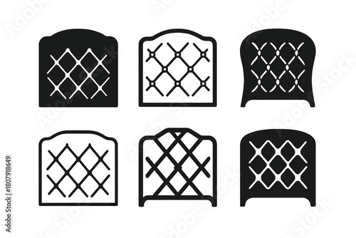 Headboard Panel Icons. Headboard panel. Icon set. Set Logo of headboard panel: geometric wall panel. harmonious logo variations of the same emblematic concept,