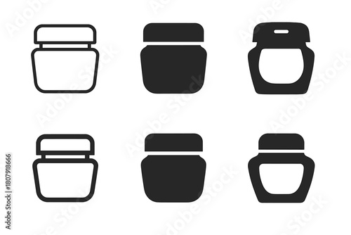 Moisturizer Logo Variations. Moisturizer jar mockup. Icon set. Set Logo of moisturizer jar mockup: frosted glass cosmetic jar with screw-on lid. harmonious