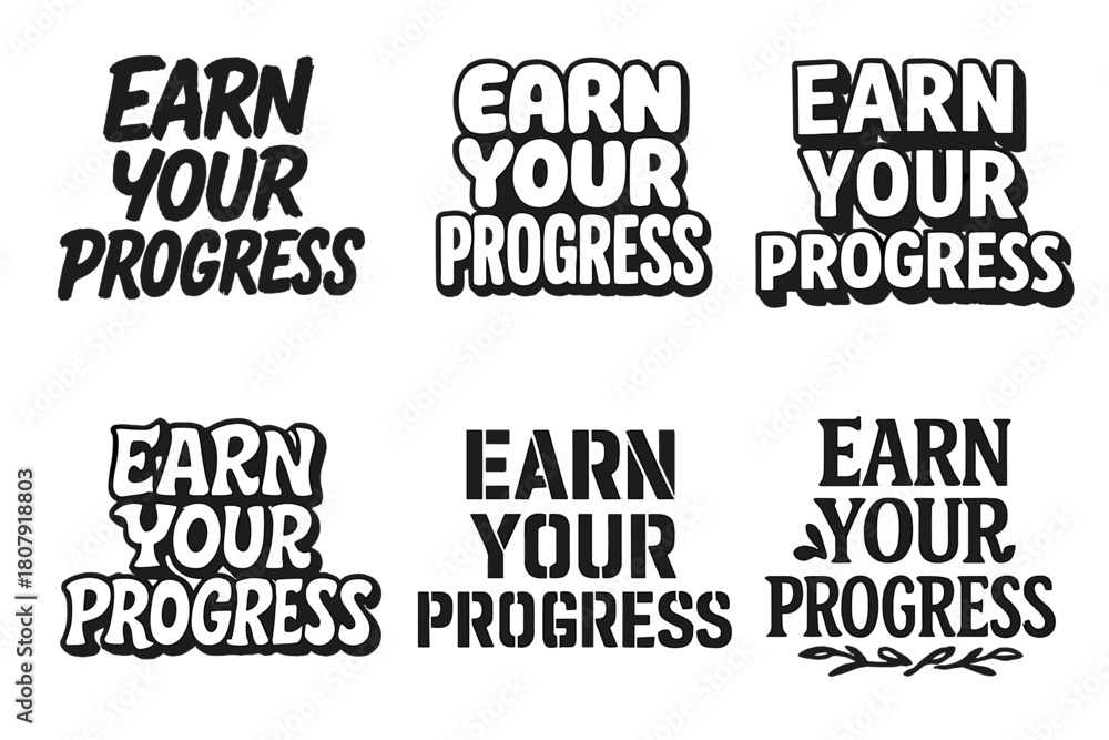 Obraz premium Creative Lettering Showcase. Commit to growth. Set lettering. harmonious lettering variations of the same emblematic concept, each with different artistic
