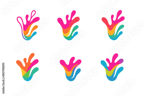 Vibrant Logo Variations. Vibrant colors. Icon set. Set Logo of vibrant colors: rainbow arc made of blended gradients. harmonious logo variations of the same