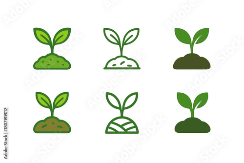 Eco-Friendly Farming Icons. Eco-Friendly Farming Practices. Icon set. Set Logo of Eco-Friendly Farming: solar barn and green field. harmonious logo variations