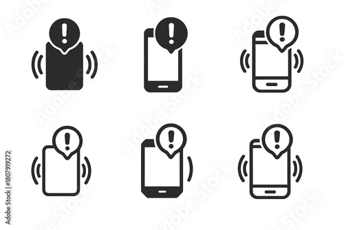 Notification Icon Variations. Emotional weight of notifications. Icon set. Set Logo of emotional weight of notifications: vibrating phone with exclamation