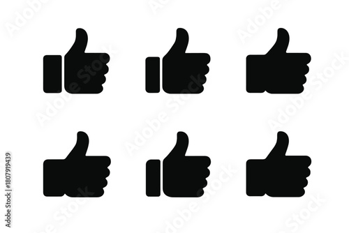 Thumbs Up Icons. Feedback tone perception. Icon set. Set Logo of Thumbs Up: Positive feedback. Flat solid, Symmetrical form, Stylized detail, Iconic shape,
