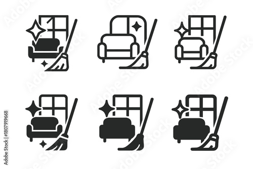 Cleaner Logo Variations. Cleaner. Icon set. Set Logo of cleaner: vacuum cleaner silhouette. harmonious logo variations of the same emblematic concept, each