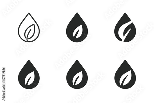 Algal Bloom Logos. Algal bloom control. Icon set. Set Logo of algal bloom control: chemical drop control. harmonious logo variations of the same emblematic