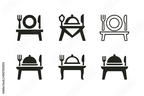 Home Cooking Icons. Home cooking. Icon set. Set Logo of home cooking: open recipe book beside spice jars. harmonious logo variations of the same emblematic