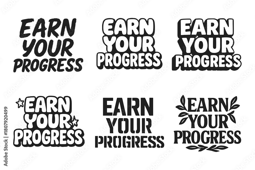 Obraz premium Creative Lettering Showcase. Commit to growth. Set lettering. harmonious lettering variations of the same emblematic concept, each with different artistic