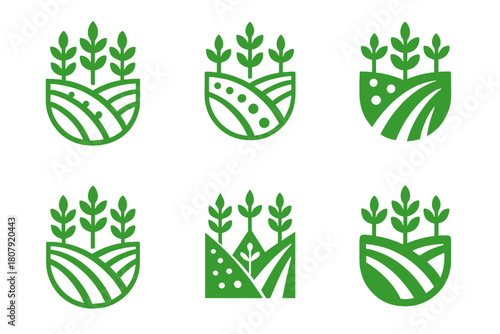 Multi-Cropping Logos. Multi-Cropping Systems. Icon set. Set Logo of Multi-Cropping: alternating crop rows. harmonious logo variations of the same emblematic