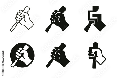 Artisan Logo Variations. Craftsmanship and manual labor in the arts. Icon set. Set Logo of Craftsmanship: artisan hand holding a chisel. harmonious logo