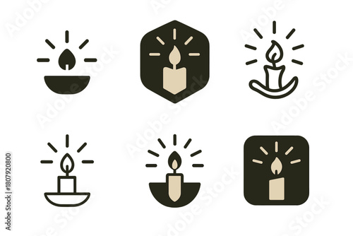 Scandinavian Candle Icons. Scandinavian style. Icon set. Set Logo of Scandinavian style: candle and cozy light. harmonious logo variations of the