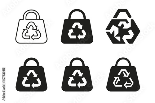 Upcycled Fashion Logos. upcycled fashion accessories. Icon set. Set Logo of upcycled fashion accessories: handbag made from recycled materials. harmonious logo