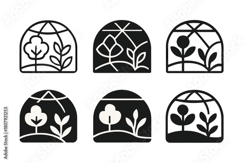 Artificial Ecosystem Logos. Artificial ecosystems and self-sustaining habitats. Icon set. Set Logo of Artificial ecosystems and self-sustaining habitats: Air