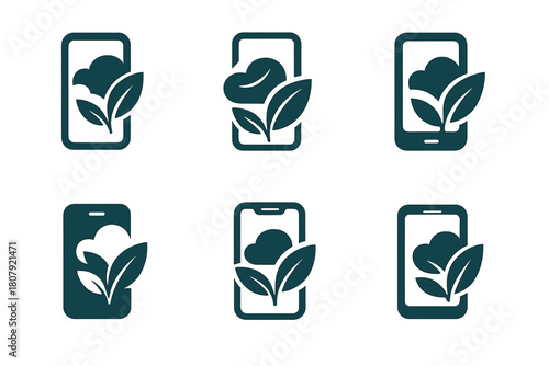 Digital Detox Icons. Digital detox and mindfulness practices. Icon set. Set Logo of digital detox and mindfulness practices: smartphone transforming into a