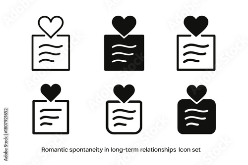 Romantic Emblem Icon Set. Romantic spontaneity in long-term relationships. Icon set. Set Logo of romantic spontaneity in long-term relationships: handwritten