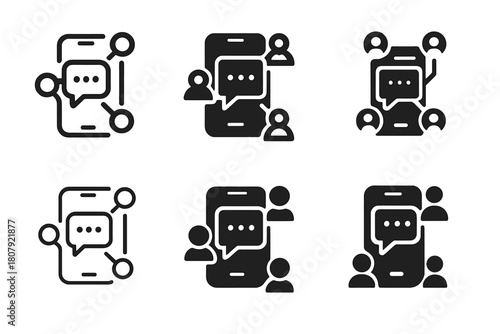 Digital Networking Icons. Social and digital networking. Icon set. Set Logo of social and digital networking: laptop with wireless signals linking user icons.