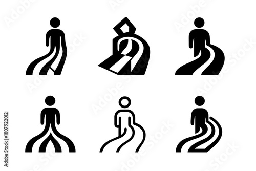 Inclusive Icon Set. Inclusive and accessible design. Icon set. Set Logo of inclusive and accessible design: guiding path lines. harmonious logo variations of