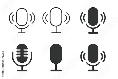 Singer Audition Icons. Auditions and casting calls for singers. Icon set. Set Logo of Jury Panel: Judges listening. Negative space, Minimal outline,