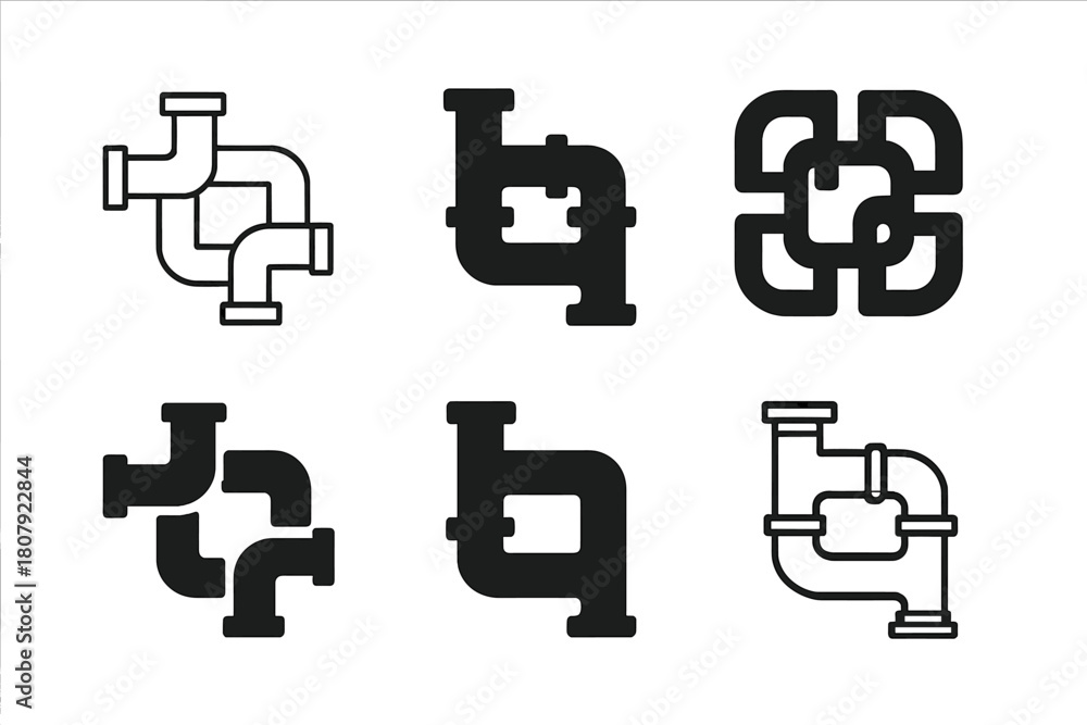 Obraz premium Pipeline Logo Variations. pipeline. Icon set. Set Logo of pipeline: factory pipeline system. harmonious logo variations of the same emblematic concept, each