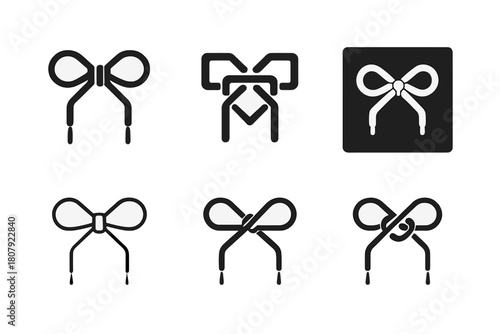 Shoe Lace Logos. shoe lace. Icon set. Set Logo of shoe lace: decorative lace pattern. harmonious logo variations of the same emblematic concept, each with