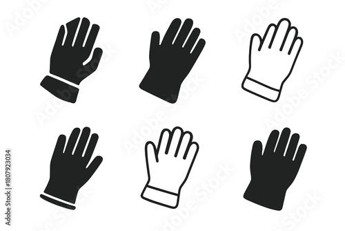 Rubber Gloves Icons. Rubber Gloves. Icon set. Set Logo of Rubber Gloves: Glove on hand. harmonious logo variations of the same emblematic concept (Flat solid,