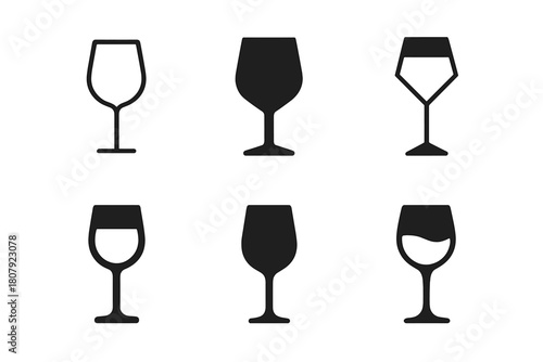 Wine Glass Icons. Alcohol. Icon set. Set Logo of alcohol: wine glass silhouette. harmonious logo variations of the same emblematic concept, each with different