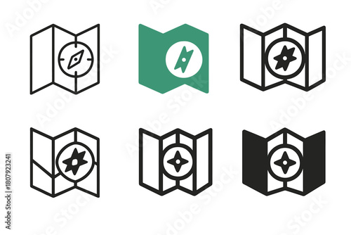 Hiking Icon Set. Hiking expedition. Line icon set of Hiking expedition: group of hikers, mountain, backpack, walking stick, hiking boots, map, compass, water