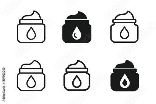 Moisturizer Logo Variations. Moisturizer jar mockup. Icon set. Set Logo of moisturizer jar mockup: frosted glass cosmetic jar with screw-on lid. harmonious