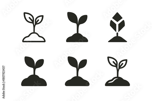 Reforestation Logo Set. Reforestation efforts and tree planting. Icon set. Set Logo of Reforestation efforts and tree planting: Tree with roots. harmonious
