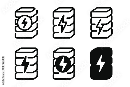 Battery Logo Variations. Energy storage batteries. Icon set. Set Logo of Energy storage batteries: Stack of batteries. harmonious logo variations of the same