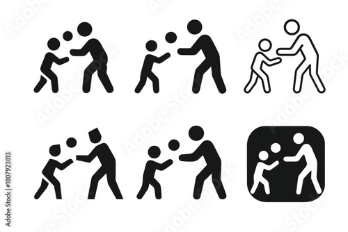 Father-Son Activity Icons. Father and son activity. Icon set. Set Logo of father and son activity: playing catch. harmonious logo variations of the same