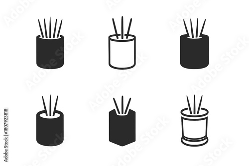 Toothpick Holder Logos. Toothpick Holder. Icon set. Set Logo of Toothpick Holder: glass jar with wooden lid. harmonious logo variations of the same emblematic