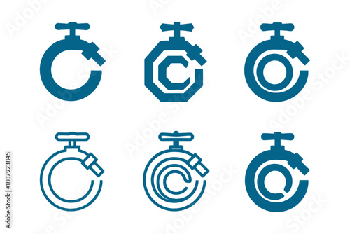 Hose Logo Variations. Hose. Icon set. Set Logo of hose: sprinkler head. harmonious logo variations of the same emblematic concept, each with different artistic