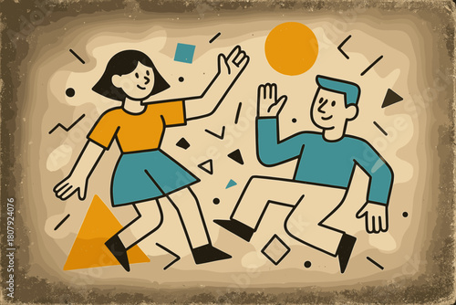 Nostalgic Geometric Composition. Dusty Photograph. Old photograph covered in dust with floating abstract geometric particles and soft light accents, nostalgic