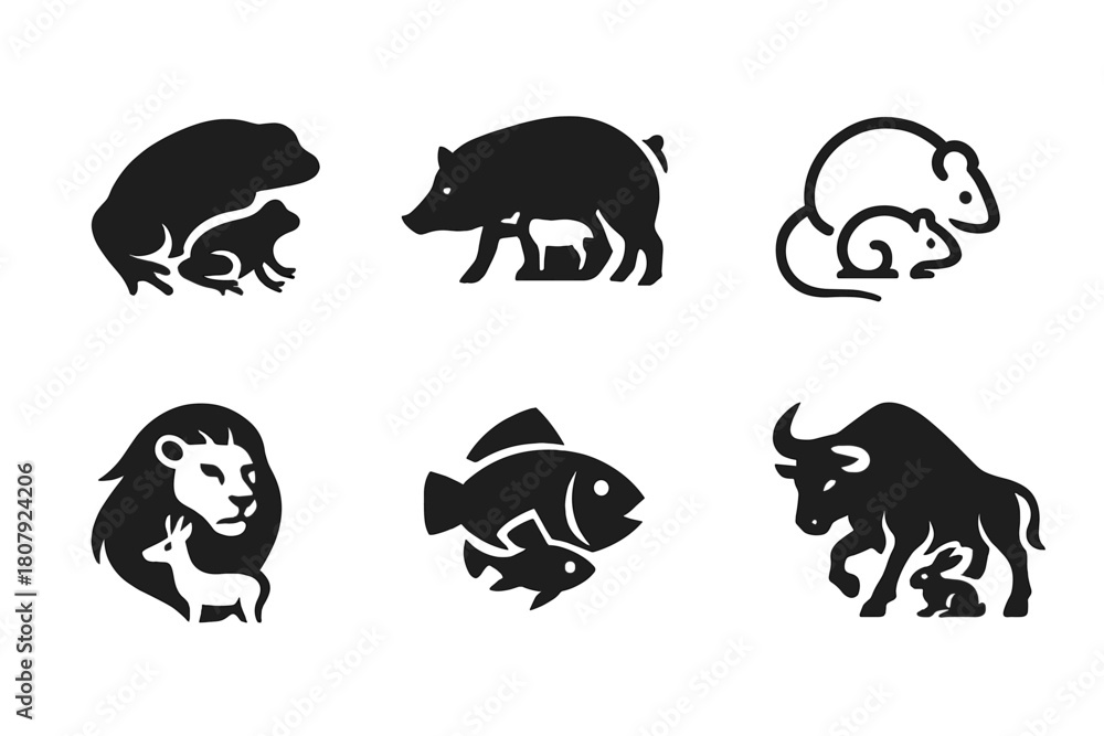 Obraz premium Invasive Species Emblems. Invasive species. Icon set. Set Logo of invasive species: silhouette of invasive animal dominating native form. harmonious logo