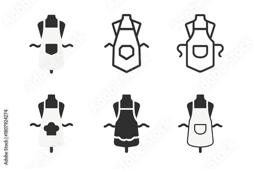 Baker's Apron Logos. Baker?s apron. Icon set. Set Logo of baker?s apron: classic apron with front pocket and neck strap. harmonious logo variations of the same
