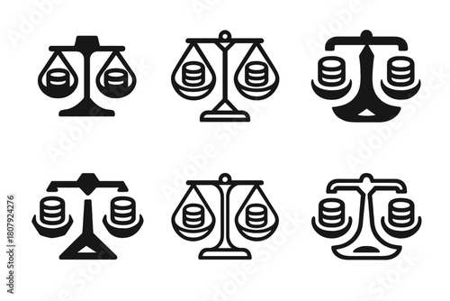 Antique Coin Logos. Starting a Collection of Antique Coins. Icon set. Set Logo of Antique Coin Collecting: treasure chest of coins. harmonious logo variations