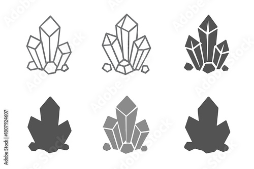 Mineral Icon Set. Earth's minerals. Icon set. Set Logo of Salt Crystals: Clustered crystals. Stylized detail, Abstract geometric, Minimal outline, Filled