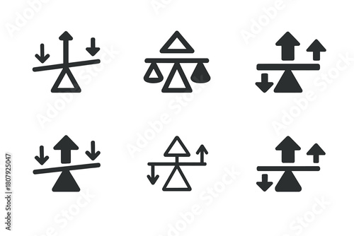 Investment Balance Logos. balance in financial investments. Icon set. Set Logo of balance in financial investments: balanced arrows between risk and return.