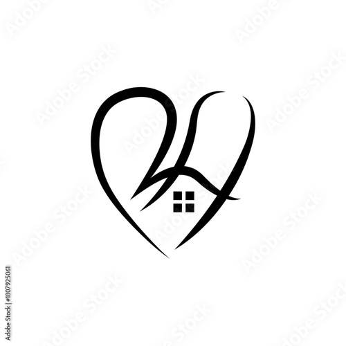 initial letter RH unique heart shape concept real estate
