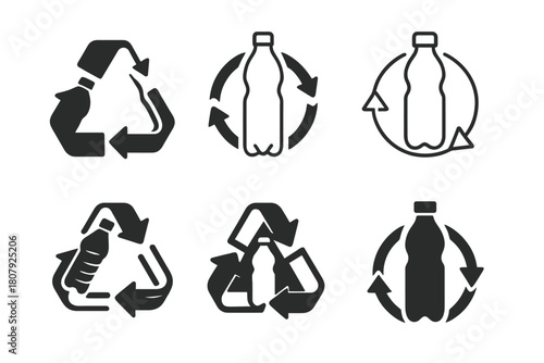 Recycling Logo Variations. Recycling process. Icon set. Set Logo of recycling process: arrows forming infinity loop. harmonious logo variations of the same