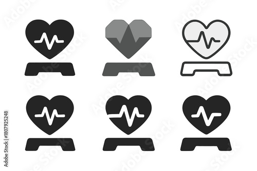 Step Aerobics Icons. Step aerobics. Icon set. Set Logo of Step aerobics: Fitness timer. harmonious logo variations of the same emblematic concept (Negative