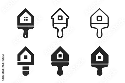 Creative Home Icons. Home activities. Icon set. Set Logo of home activities: paintbrush. harmonious logo variations of the same emblematic concept, each with