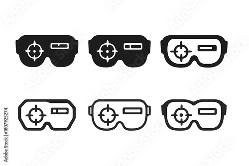 Augmented Reality Glasses Icons. Augmented reality glasses for gaming or navigation. Icon set. Set Logo of augmented reality glasses for gaming or navigation: